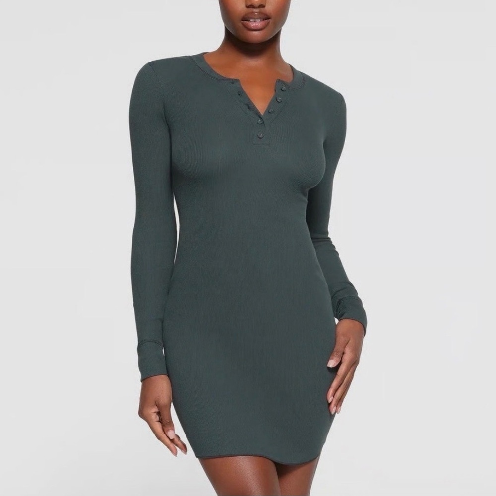 NWT Cotton Rib Henley Dress in Spruce size L RARE